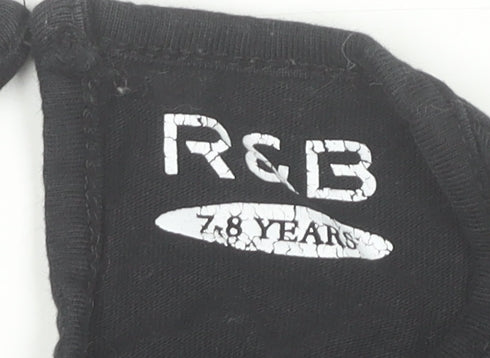 R&B Girls Black 7-8 Years Cotton T-Shirt Dress with Graphic Print