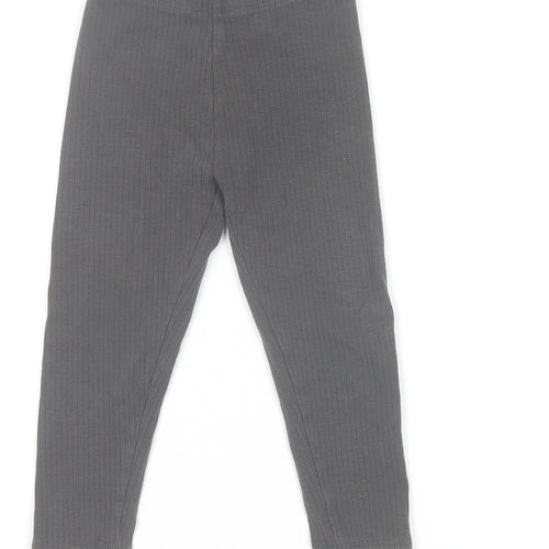 Next Girls Grey Ribbed Cotton Blend Ankle Leggings 2-3 Years