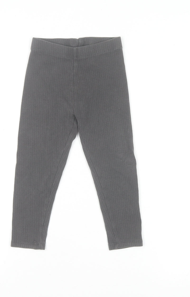Next Girls Grey Ribbed Cotton Blend Ankle Leggings 2-3 Years