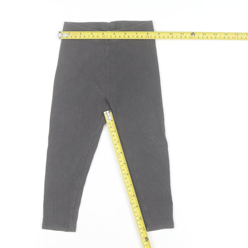 Next Girls Grey Ribbed Cotton Blend Ankle Leggings 2-3 Years