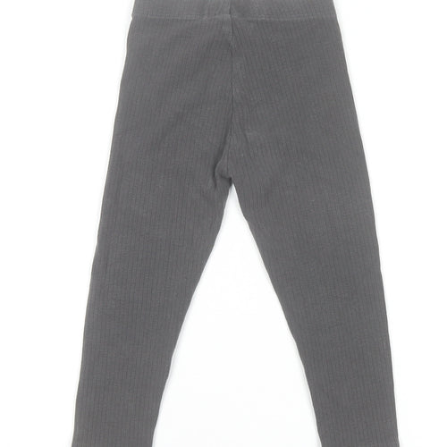 Next Girls Grey Ribbed Cotton Blend Ankle Leggings 2-3 Years