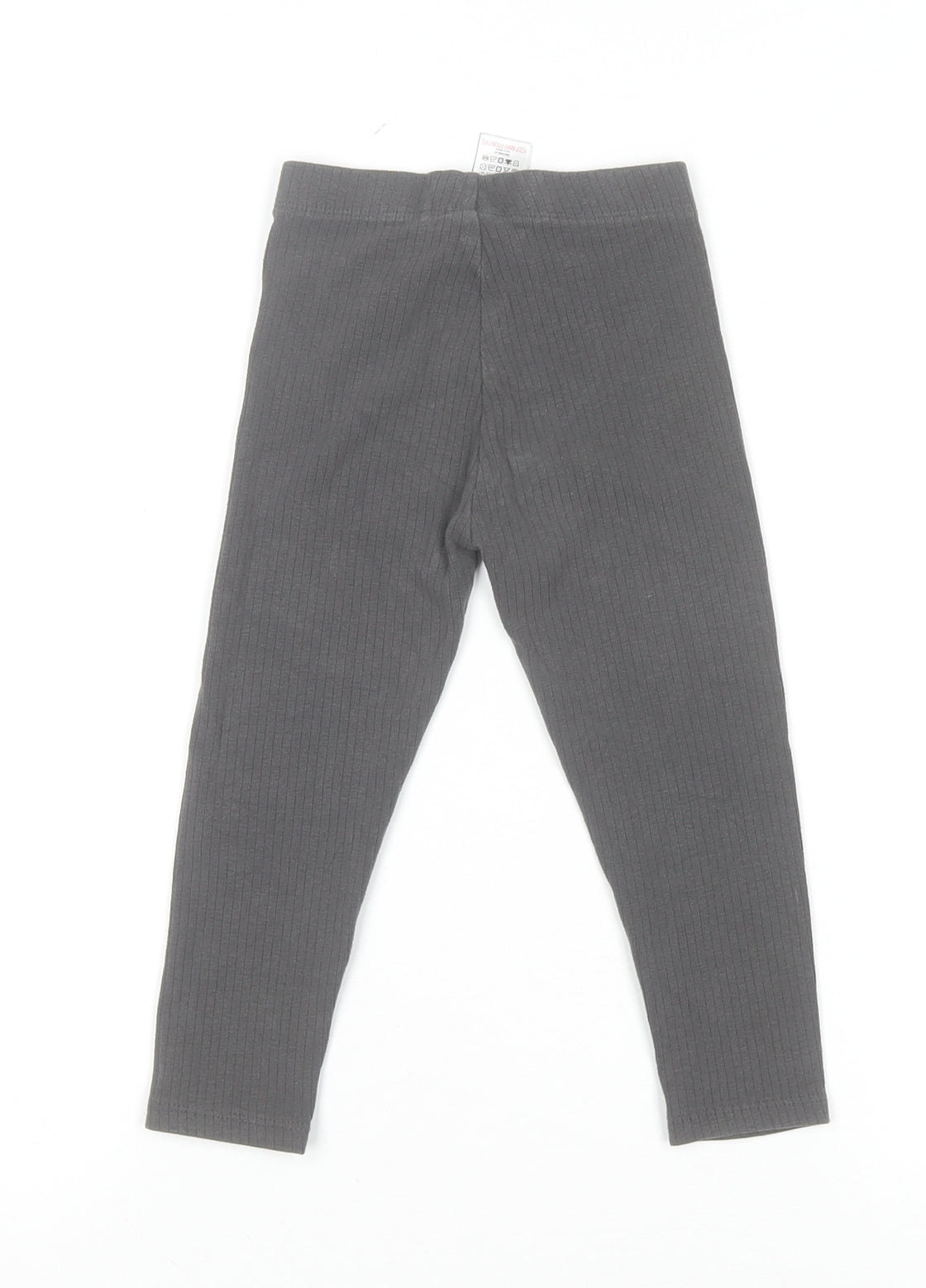 Next Girls Grey Ribbed Cotton Blend Ankle Leggings 2-3 Years