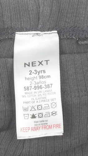 Next Girls Grey Ribbed Cotton Blend Ankle Leggings 2-3 Years