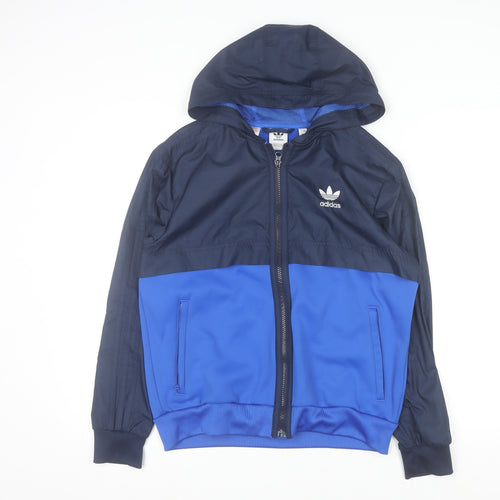 Adidas Boys Blue Full Zip Hooded Sweatshirt 12-13 Years Colourblock Logo