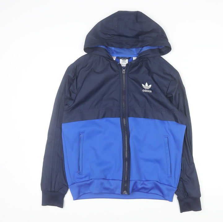 Adidas Boys Blue Full Zip Hooded Sweatshirt 12-13 Years Colourblock Logo