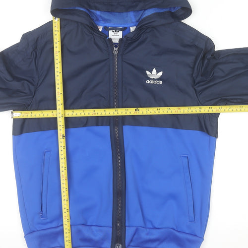 Adidas Boys Blue Full Zip Hooded Sweatshirt 12-13 Years Colourblock Logo