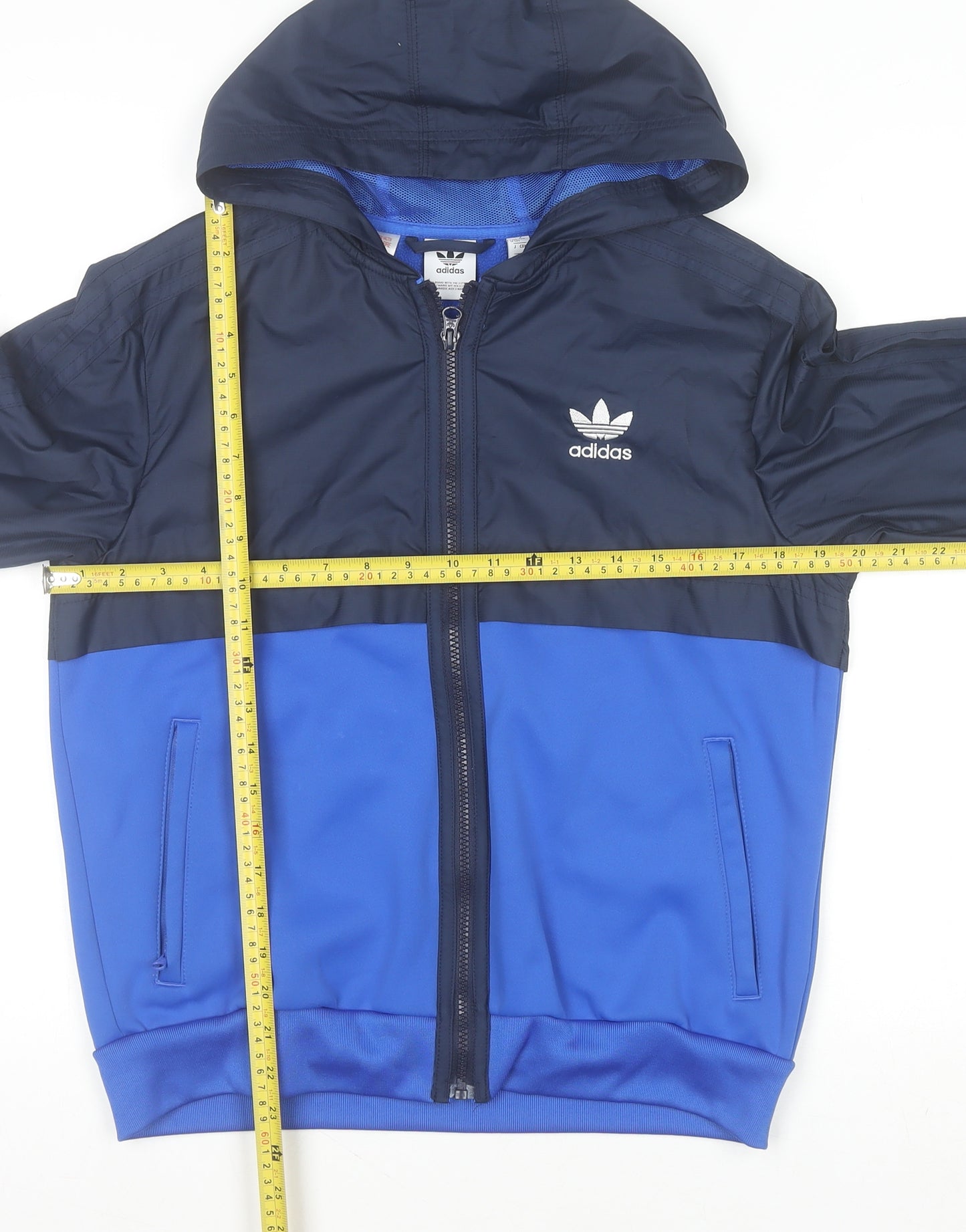 Adidas Boys Blue Full Zip Hooded Sweatshirt 12-13 Years Colourblock Logo