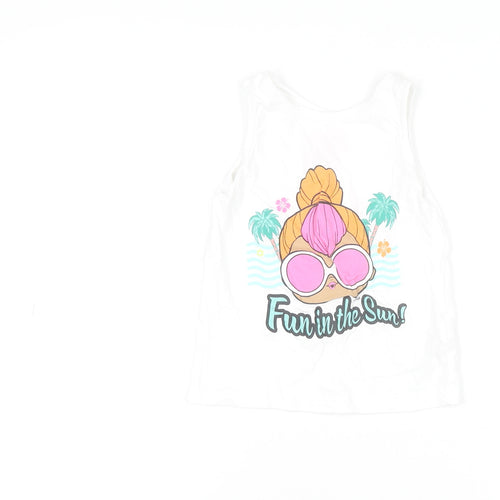 Primark Girls White Fun in the Sun Tank Top 3-4 Years Summer Jersey