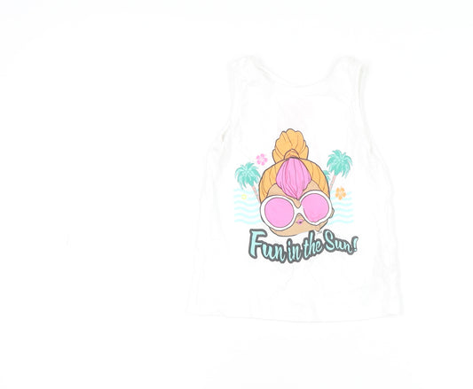 Primark Girls White Fun in the Sun Tank Top 3-4 Years Summer Jersey