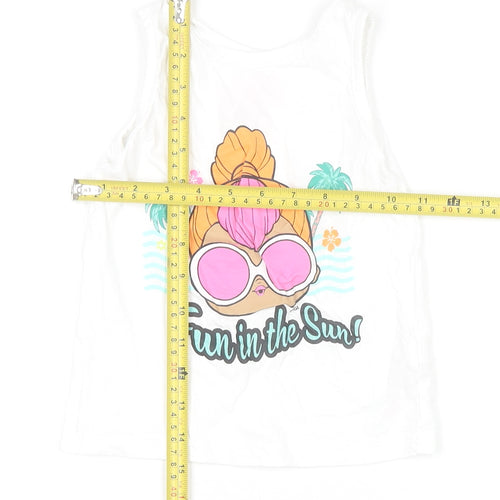 Primark Girls White Fun in the Sun Tank Top 3-4 Years Summer Jersey