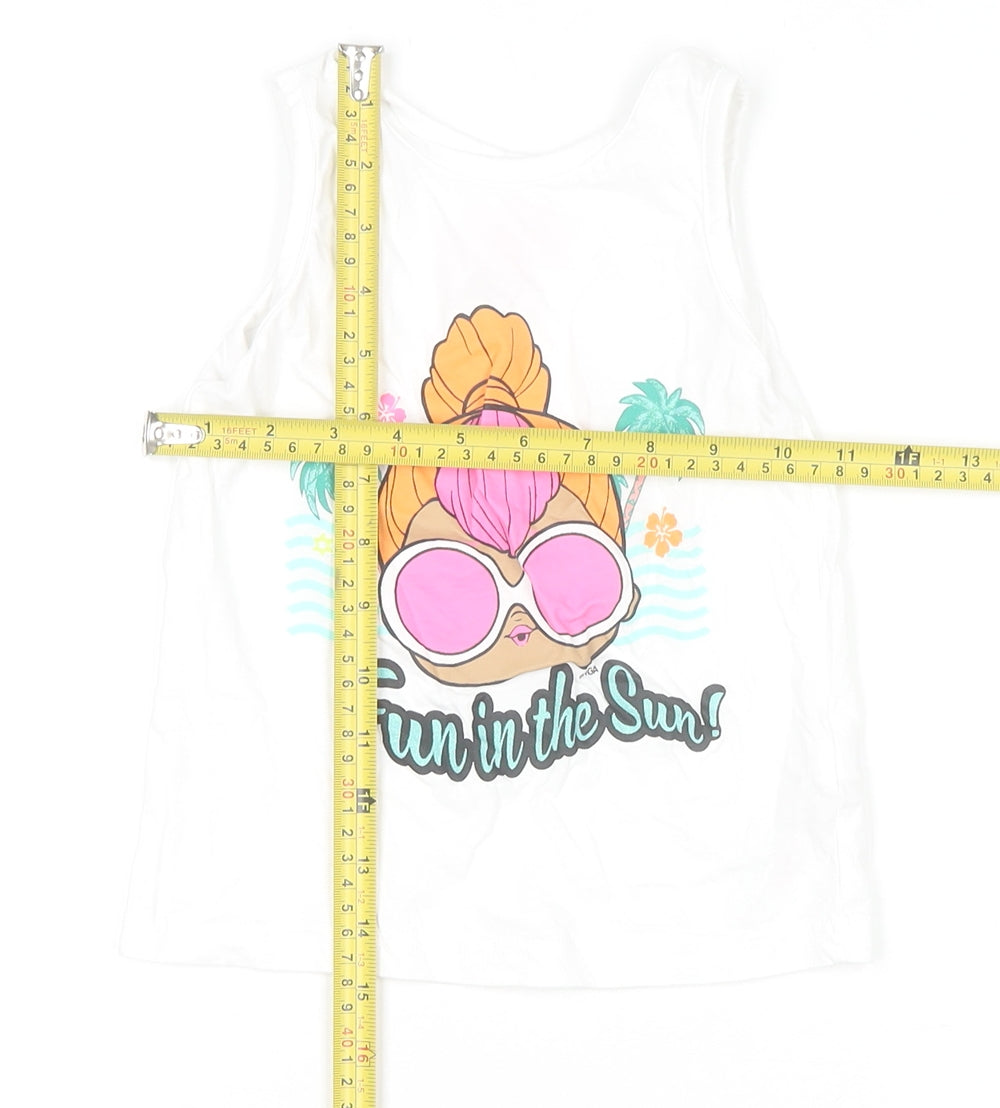 Primark Girls White Fun in the Sun Tank Top 3-4 Years Summer Jersey