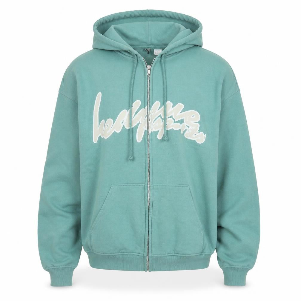 H&M Divided Men's Green Full Zip Hoodie Size L Logo Sports Style