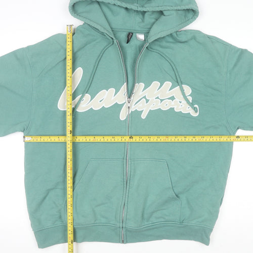 H&M Divided Men's Green Full Zip Hoodie Size L Logo Sports Style