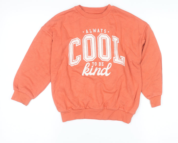 F&F Girls Orange Graphic Pullover Sweatshirt 6-7 Years Always Cool To Be Kind