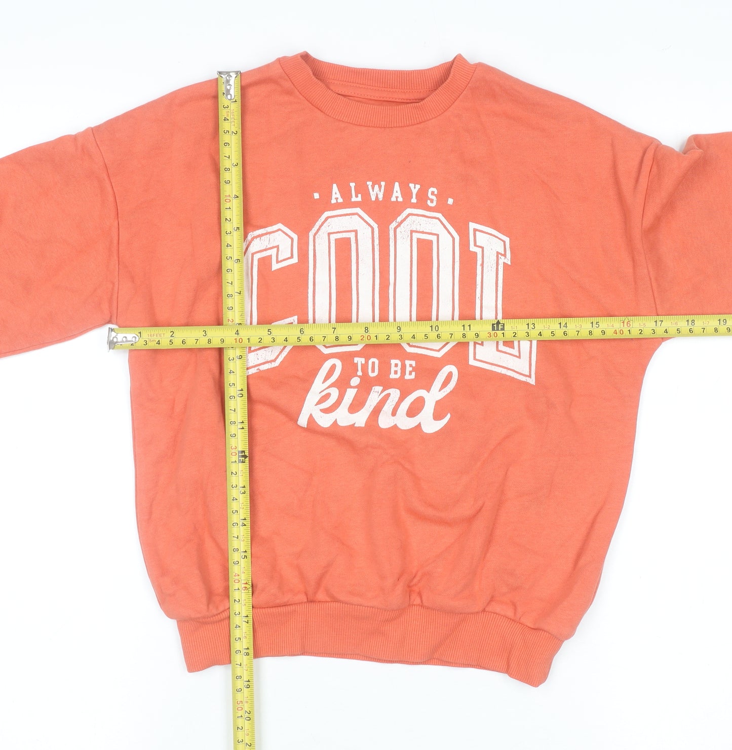F&F Girls Orange Graphic Pullover Sweatshirt 6-7 Years Always Cool To Be Kind