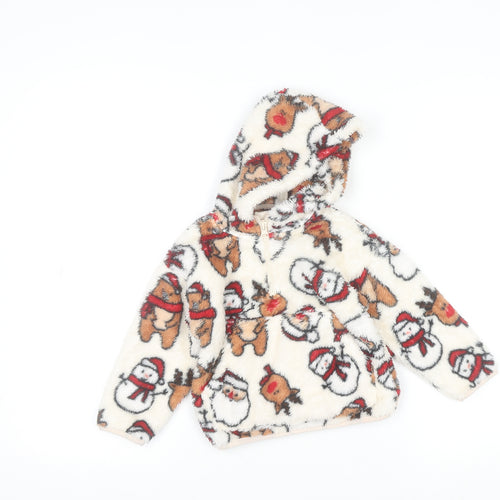 Dunnes Stores Unisex Baby Ivory Fleece Christmas Hooded Jumper 18-24 Months