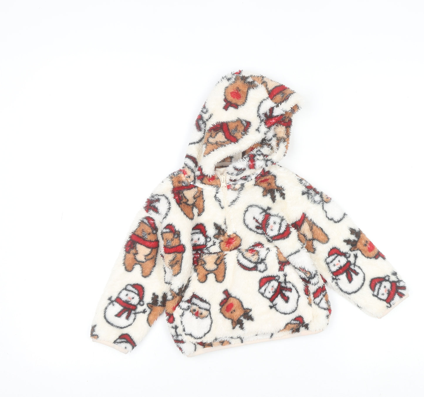 Dunnes Stores Unisex Baby Ivory Fleece Christmas Hooded Jumper 18-24 Months