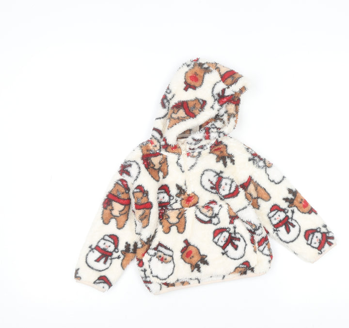 Dunnes Stores Unisex Baby Ivory Fleece Christmas Hooded Jumper 18-24 Months