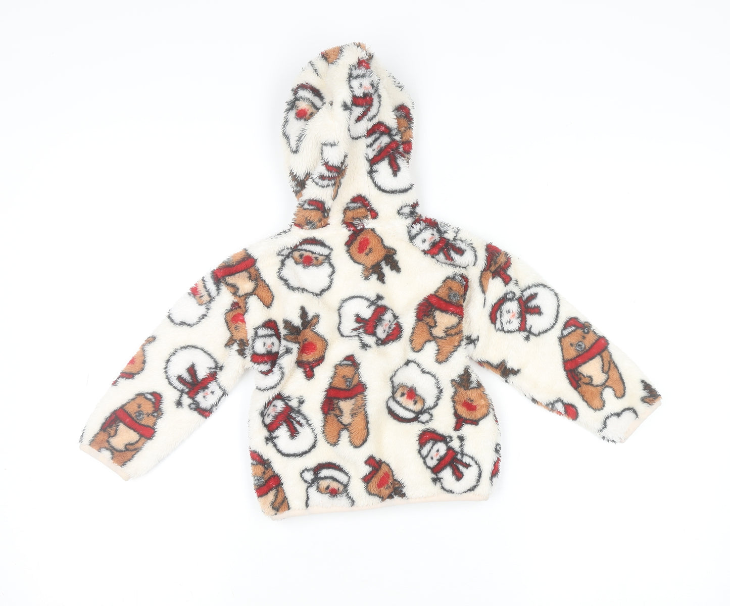 Dunnes Stores Unisex Baby Ivory Fleece Christmas Hooded Jumper 18-24 Months