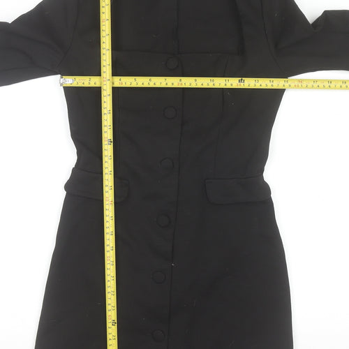 Stradivarius Women Black Shift Dress M Long Sleeve Button Workwear
