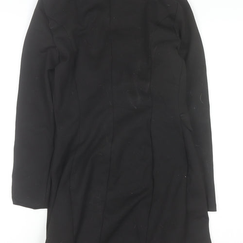 Stradivarius Women Black Shift Dress M Long Sleeve Button Workwear