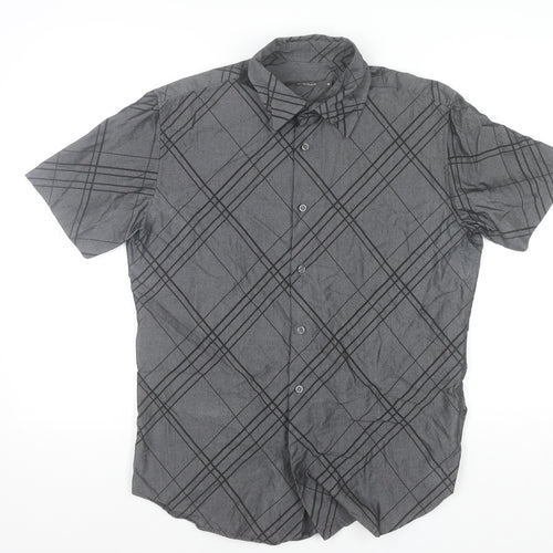 River Island Men’s Grey Check Short Sleeve Button-Up Shirt Size M