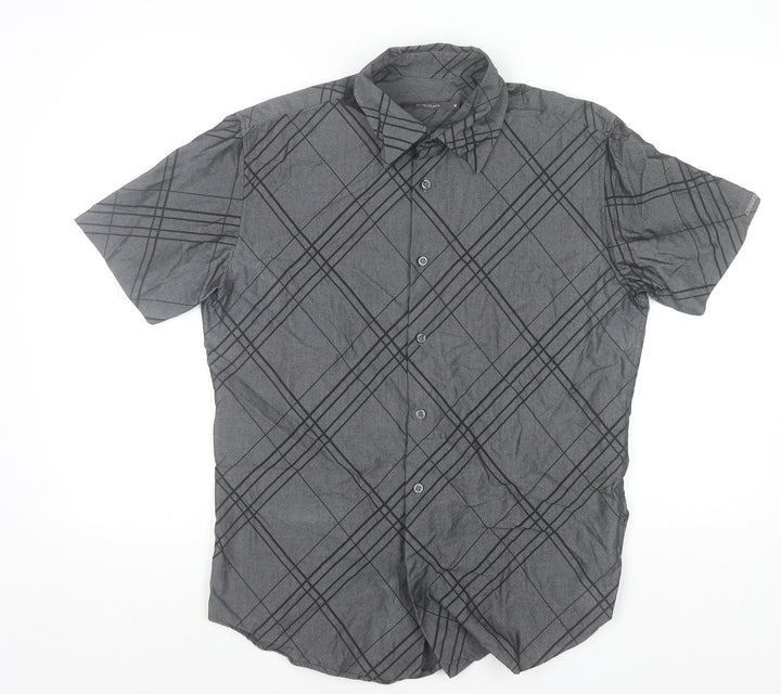 River Island Men’s Grey Check Short Sleeve Button-Up Shirt Size M