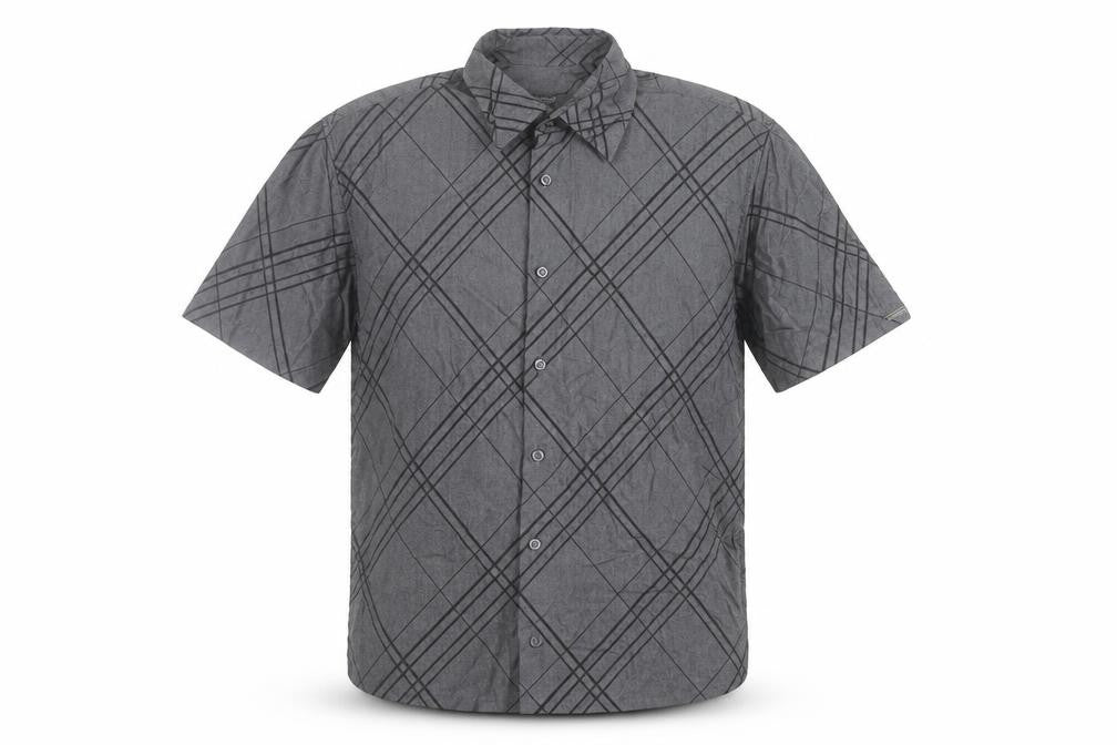 Front view of River Island Men’s Grey Check Short Sleeve Button-Up Shirt, size M