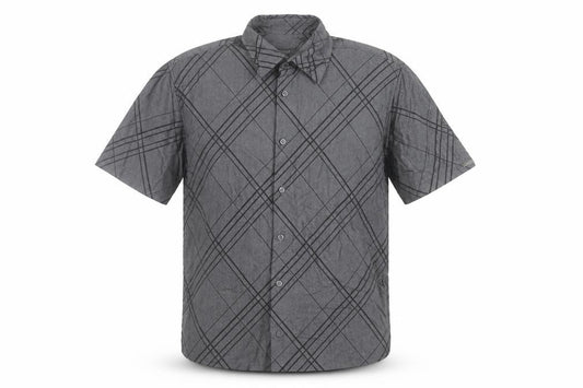 Front view of River Island Men’s Grey Check Short Sleeve Button-Up Shirt, size M