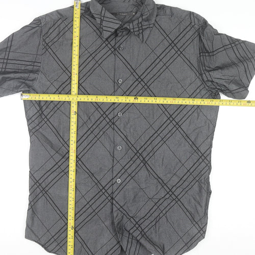 River Island Men’s Grey Check Short Sleeve Button-Up Shirt Size M