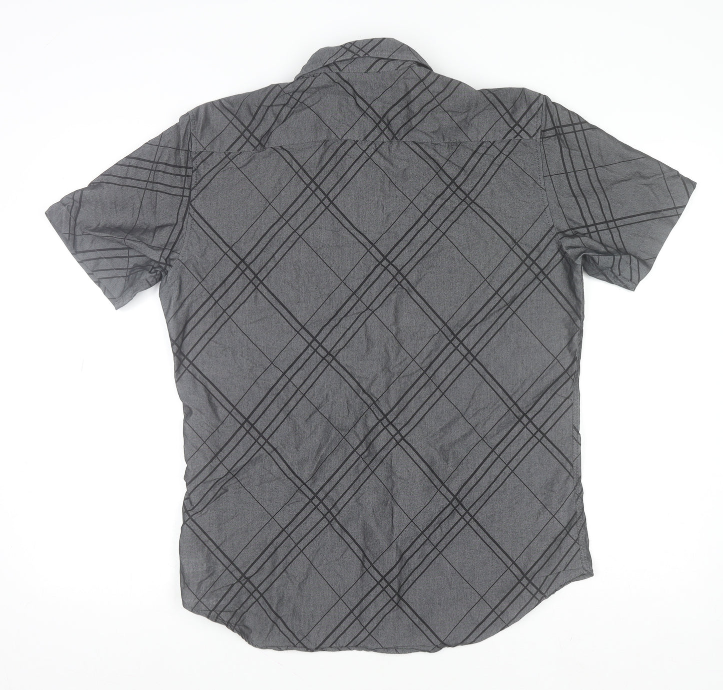 River Island Men’s Grey Check Short Sleeve Button-Up Shirt Size M