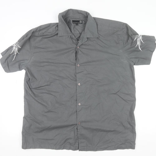 Richard Chang Men's Grey XL Short Sleeve Tribal Button-Up Shirt