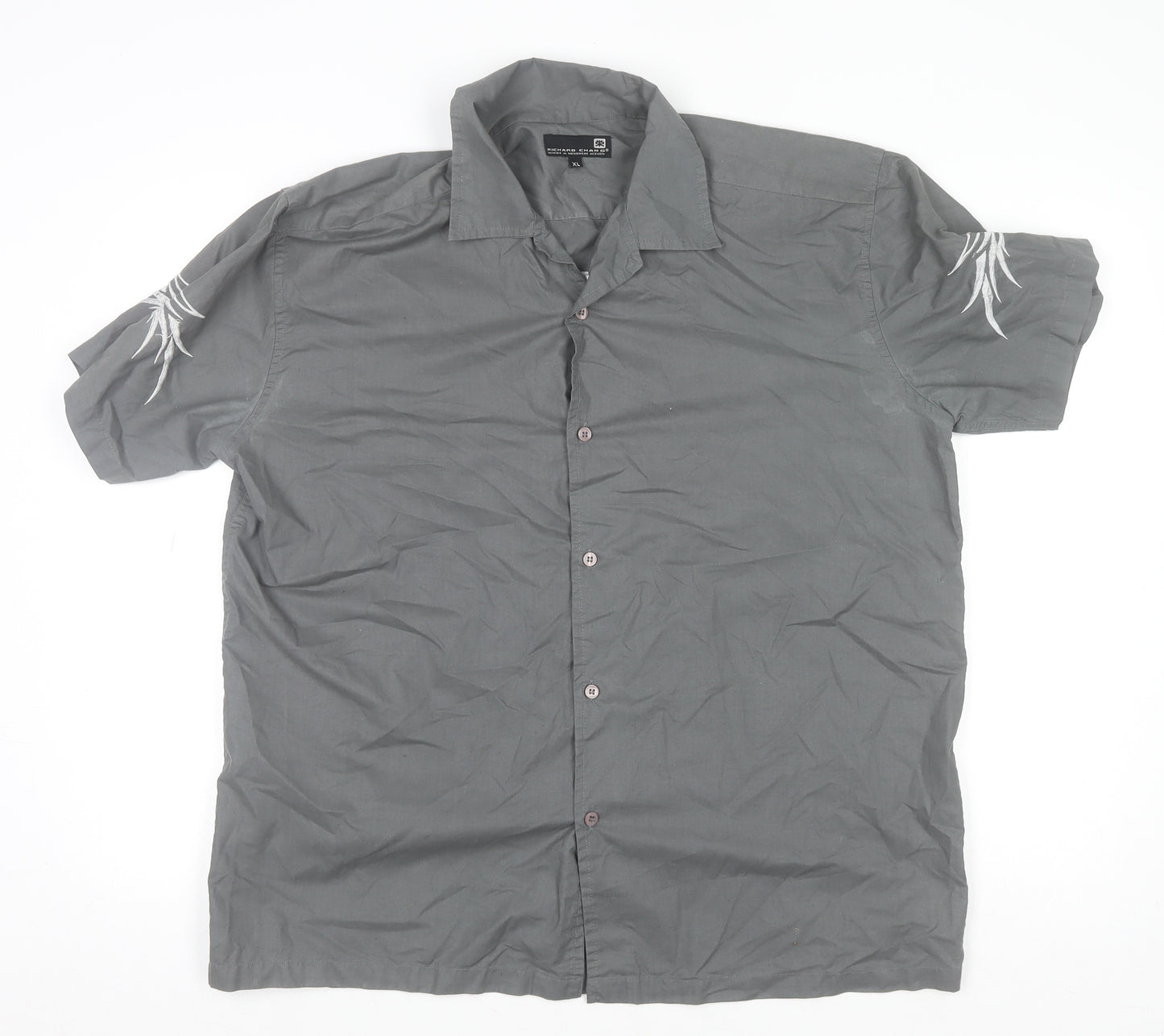 Richard Chang Men's Grey XL Short Sleeve Tribal Button-Up Shirt