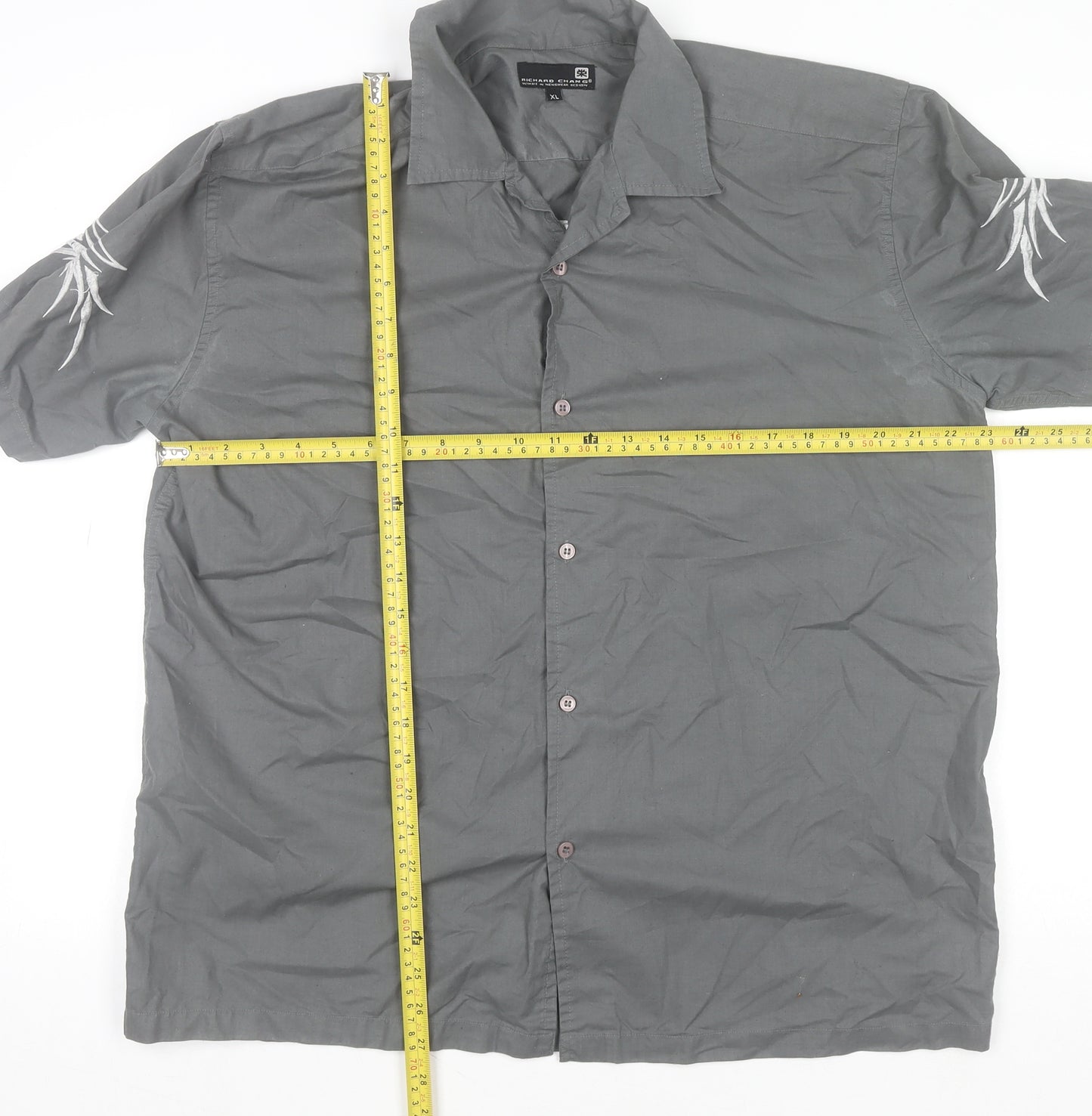 Richard Chang Men's Grey XL Short Sleeve Tribal Button-Up Shirt