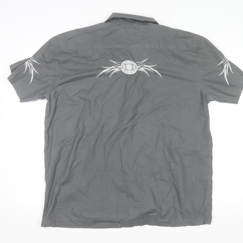 Richard Chang Men's Grey XL Short Sleeve Tribal Button-Up Shirt