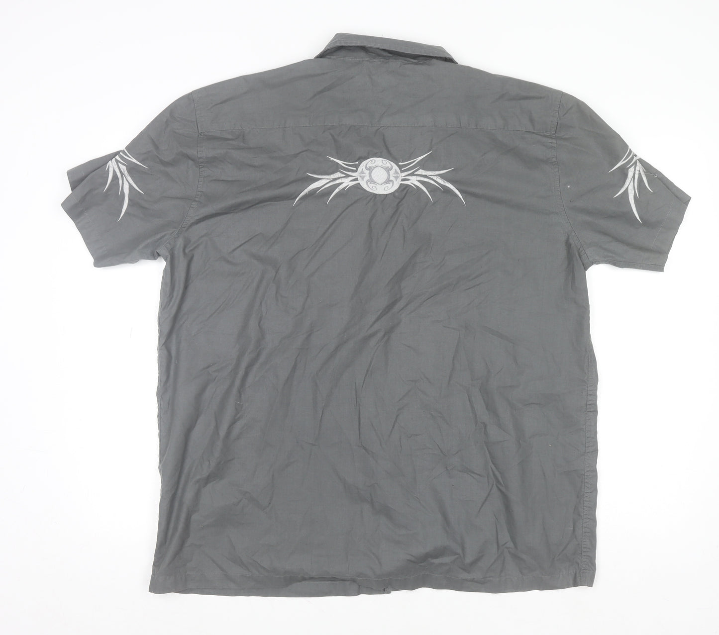 Richard Chang Men's Grey XL Short Sleeve Tribal Button-Up Shirt