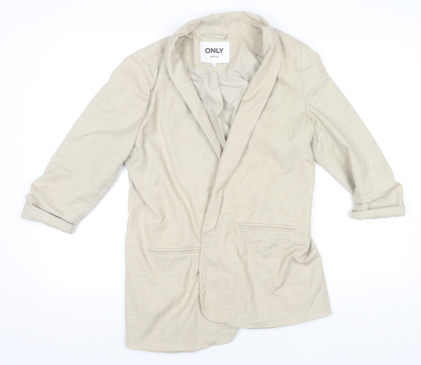ONLY Women Beige Tailored Blazer Size 10 Slim Fit 3/4 Sleeve