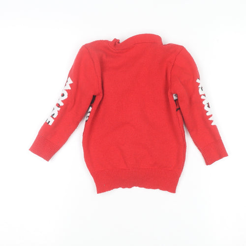Disney Girls Red Mickey Mouse Cardigan 3 Years V-Neck Button Knit Jumper