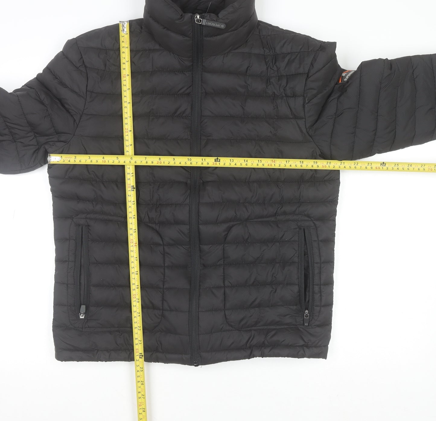 Superdry Men's Black Medium Puffer Jacket Winter Outdoor Full Zip