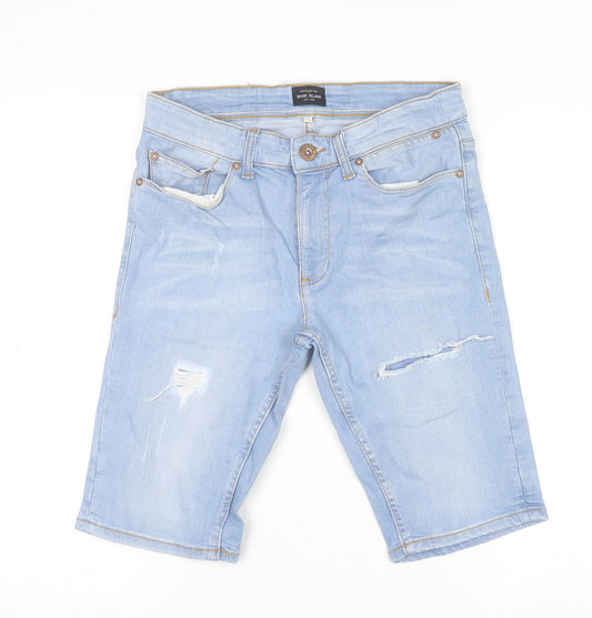 River Island Men's Blue Denim Bermuda Shorts Size 30 Slim Fit