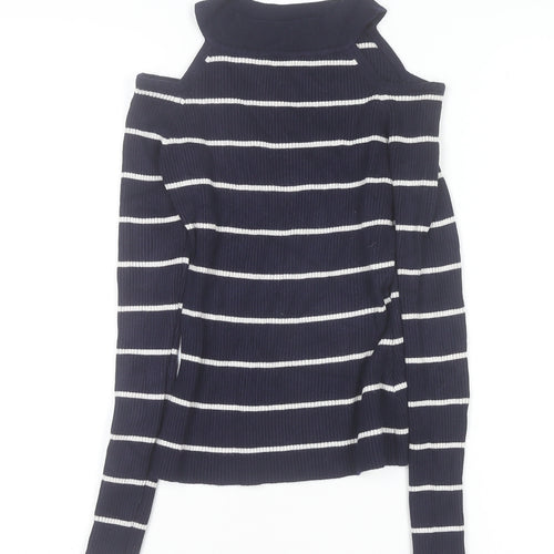 New Look Women's Blue Striped Cold Shoulder Knit Jumper Size 8