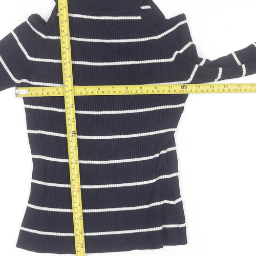 New Look Women's Blue Striped Cold Shoulder Knit Jumper Size 8