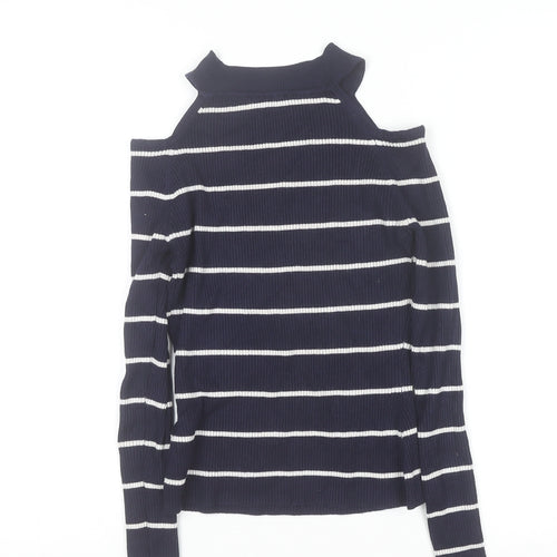 New Look Women's Blue Striped Cold Shoulder Knit Jumper Size 8