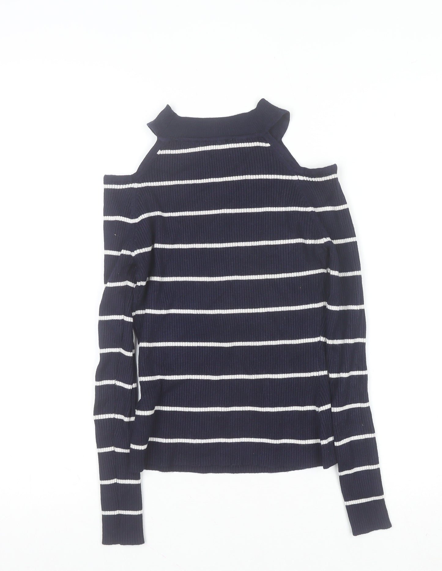 New Look Women's Blue Striped Cold Shoulder Knit Jumper Size 8