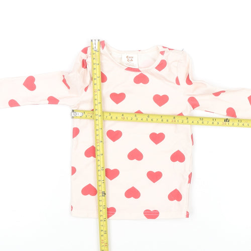 Cozy Cub Girls Ivory Long Sleeve Heart Print Cotton T-Shirt 3 Years