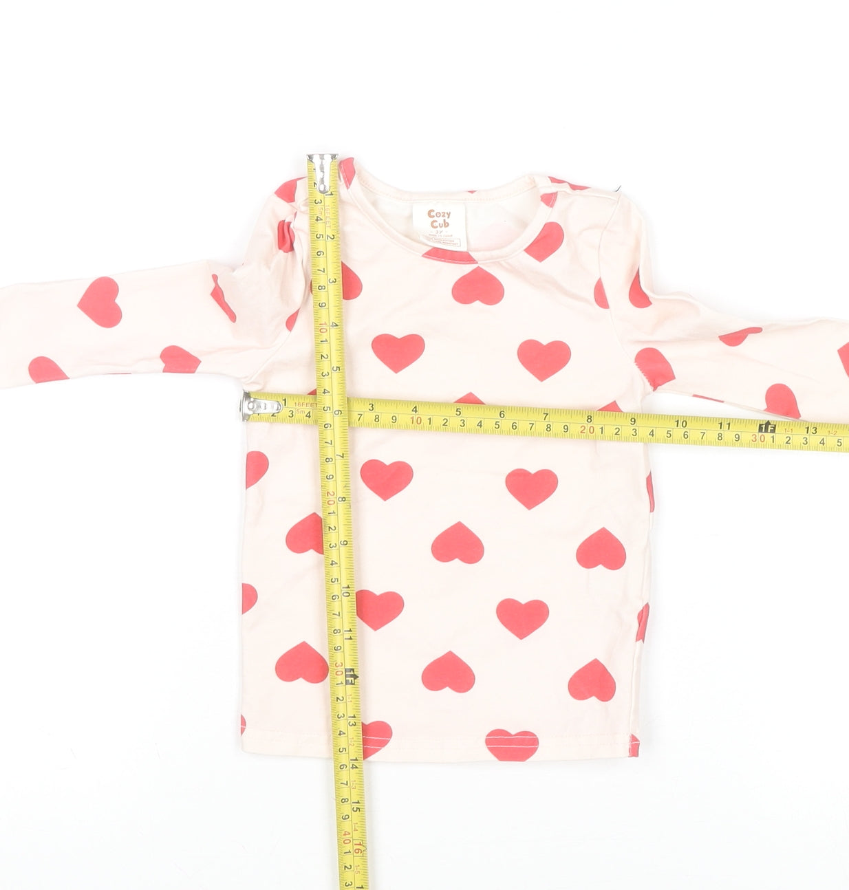 Cozy Cub Girls Ivory Long Sleeve Heart Print Cotton T-Shirt 3 Years