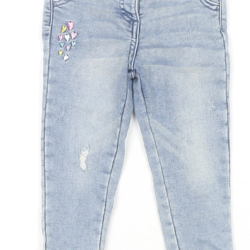 Dunnes Stores Girls Blue Denim Embroidered Jeans 18-24 Months Elastic Waist