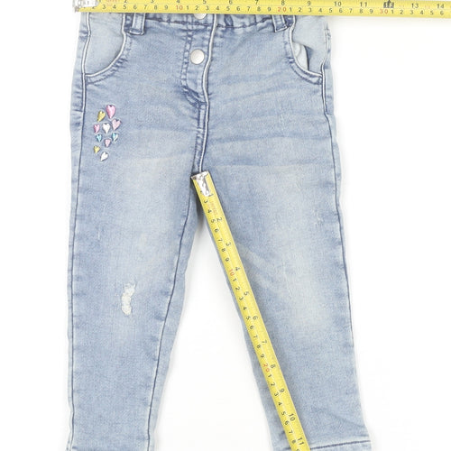 Dunnes Stores Girls Blue Denim Embroidered Jeans 18-24 Months Elastic Waist