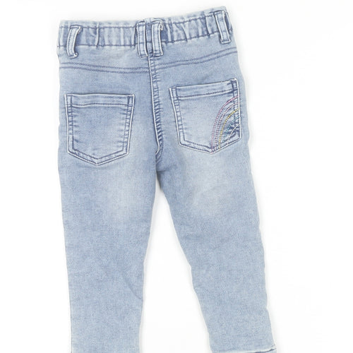 Dunnes Stores Girls Blue Denim Embroidered Jeans 18-24 Months Elastic Waist