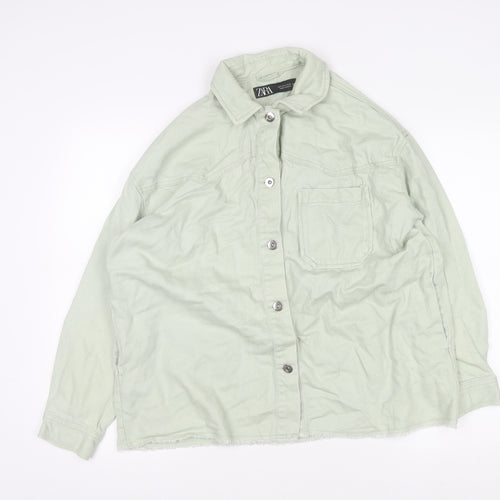 Zara Womens Green Cotton Buttoned Casual Jacket Size S